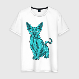Мужская футболка хлопок с принтом Сфинкс в Санкт-Петербурге, 100% хлопок | прямой крой, круглый вырез горловины, длина до линии бедер, слегка спущенное плечо. | египет | звери | кошка | сфинкс