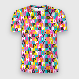 Мужская футболка 3D спортивная с принтом Happy Birthday в Новосибирске, 100% полиэстер с улучшенными характеристиками | приталенный силуэт, круглая горловина, широкие плечи, сужается к линии бедра | birthday | happy birthday | holiday | день рождения | именины | подарки | праздник | торт | юбилей