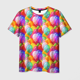 Мужская футболка 3D с принтом Воздушные Шары в Новосибирске, 100% полиэфир | прямой крой, круглый вырез горловины, длина до линии бедер | birthday | happy birthday | holiday | воздушные шары | день рождения | именины | подарки | праздник | торт | юбилей