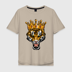 Мужская футболка хлопок Oversize с принтом Царь тигр в Новосибирске, 100% хлопок | свободный крой, круглый ворот, “спинка” длиннее передней части | 2022 | animal | cat | lion | tiger | год тигра | животные | зверь | зубы | кот | кошка | лев | охотник | полосатый | природа | тигр | тигренок | тигрица | хищник
