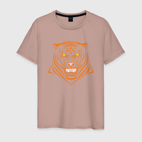 Мужская футболка хлопок с принтом Orange Tiger в Кировске, 100% хлопок | прямой крой, круглый вырез горловины, длина до линии бедер, слегка спущенное плечо. | 2022 | animal | cat | lion | tiger | год тигра | животные | зверь | зубы | кот | кошка | лев | охотник | полосатый | природа | тигр | тигренок | тигрица | хищник