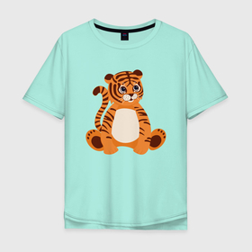 Мужская футболка хлопок Oversize с принтом Fat Tiger в Тюмени, 100% хлопок | свободный крой, круглый ворот, “спинка” длиннее передней части | 2022 | animal | cat | lion | tiger | год тигра | животные | зверь | зубы | кот | кошка | лев | охотник | полосатый | природа | тигр | тигренок | тигрица | хищник