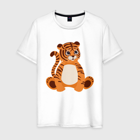 Мужская футболка хлопок с принтом Fat Tiger , 100% хлопок | прямой крой, круглый вырез горловины, длина до линии бедер, слегка спущенное плечо. | 2022 | animal | cat | lion | tiger | год тигра | животные | зверь | зубы | кот | кошка | лев | охотник | полосатый | природа | тигр | тигренок | тигрица | хищник