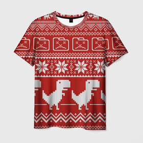 Мужская футболка 3D с принтом Новогодний гугл , 100% полиэфир | прямой крой, круглый вырез горловины, длина до линии бедер | error | googl | арт | вязаный рисунок | вязь | гугл | дивнозаврик | динозавр | новый год | ночь | олени | олень | ошибка | рисунок | рождество | снег | снежинка | снежинки