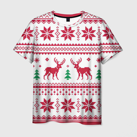 Мужская футболка 3D с принтом Зимняя ночь в Белгороде, 100% полиэфир | прямой крой, круглый вырез горловины, длина до линии бедер | арт | вязаный рисунок | вязь | дерево | ёлка | ёлки | ель | новый год | олени | олень | рисунок | рождество | снег | снежинка | снежинки