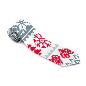Галстук 3D с принтом Зимняя любовь в Новосибирске, 100% полиэстер | Длина 148 см; Плотность 150-180 г/м2 | Тематика изображения на принте: арт | вязаный рисунок | вязь | любовь | новый год | ночь | олени | олень | рисунок | рождество | сердечки | сердечко | сердце | снег | снеговик | снеговики | снежинка | снежинки
