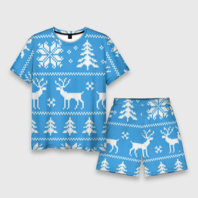 Мужской костюм с шортами 3D с принтом Зимняя дикая лесная ночь в Санкт-Петербурге,  |  | арт | вязаный рисунок | вязь | ёлка | ёлки | ель | лес | новый год | ночь | олени | олень | рисунок | рождество | снег | снеговик | снеговики | снежинка | снежинки