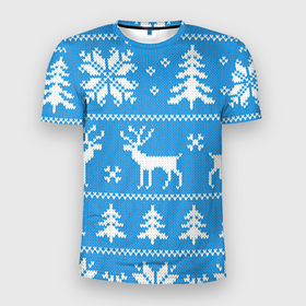 Мужская футболка 3D спортивная с принтом Зимняя ночь в Тюмени, 100% полиэстер с улучшенными характеристиками | приталенный силуэт, круглая горловина, широкие плечи, сужается к линии бедра | арт | вязаный рисунок | вязь | ёлка | ёлки | ель | лес | новый год | ночь | олени | олень | рисунок | рождество | снег | снеговик | снеговики | снежинка | снежинки