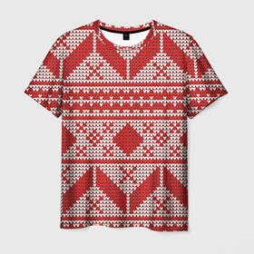 Мужская футболка 3D с принтом Вязаный рисунок в Кировске, 100% полиэфир | прямой крой, круглый вырез горловины, длина до линии бедер | арт | вязаный рисунок | вязь | новый год | рисунок | рождество | снег | снежинка | снежинки