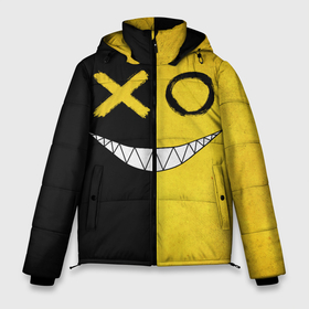 Мужская зимняя куртка 3D с принтом Yellow and black smile в Курске, верх — 100% полиэстер; подкладка — 100% полиэстер; утеплитель — 100% полиэстер | длина ниже бедра, свободный силуэт Оверсайз. Есть воротник-стойка, отстегивающийся капюшон и ветрозащитная планка. 

Боковые карманы с листочкой на кнопках и внутренний карман на молнии. | Тематика изображения на принте: emoji | smile | глаза крестики | злой смайл | злой смайлик | зубы | контраст | крестики | подарок | пятна | смайл | смайлик | улыбка | эмоджи | эмоция