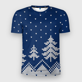 Мужская футболка 3D спортивная с принтом Зимняя ночь в Тюмени, 100% полиэстер с улучшенными характеристиками | приталенный силуэт, круглая горловина, широкие плечи, сужается к линии бедра | арт | вязаный рисунок | вязь | зима | зимняя ночь | лес | новый год | ночь | рисунок | рождество | снег | снеговик | снеговики | снежинка | снежинки