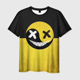 Мужская футболка 3D с принтом Smile yin and yang в Санкт-Петербурге, 100% полиэфир | прямой крой, круглый вырез горловины, длина до линии бедер | emoji | smile | глаза крестики | злой смайл | злой смайлик | зубы | контраст | крестики | подарок | пятна | смайл | смайлик | улыбка | эмоджи | эмоция