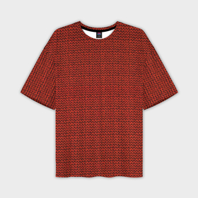 Мужская футболка OVERSIZE 3D с принтом Красная вязь в Тюмени,  |  | Тематика изображения на принте: арт | вязаный рисунок | вязь | новый год | однотонный рисунок | рисунок | рождество