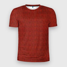 Мужская футболка 3D спортивная с принтом Красная вязь в Екатеринбурге, 100% полиэстер с улучшенными характеристиками | приталенный силуэт, круглая горловина, широкие плечи, сужается к линии бедра | Тематика изображения на принте: арт | вязаный рисунок | вязь | новый год | однотонный рисунок | рисунок | рождество