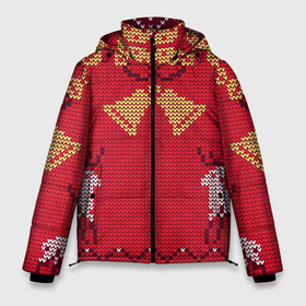 Мужская зимняя куртка 3D с принтом Новогодние колокольчики в Санкт-Петербурге, верх — 100% полиэстер; подкладка — 100% полиэстер; утеплитель — 100% полиэстер | длина ниже бедра, свободный силуэт Оверсайз. Есть воротник-стойка, отстегивающийся капюшон и ветрозащитная планка. 

Боковые карманы с листочкой на кнопках и внутренний карман на молнии. | Тематика изображения на принте: арт | вязаный рисунок | вязь | колокольчик | колокольчики | новый год | ночь | олени | олень | рисунок | рога | рождество | снег | снеговик | снеговики | снежинка | снежинки