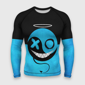 Мужской рашгард 3D с принтом Smail Blue в Тюмени,  |  | emoji | smile | глаза крестики | злой смайл | злой смайлик | зубы | контраст | крестики | подарок | пятна | смайл | смайлик | улыбка | эмоджи | эмоция