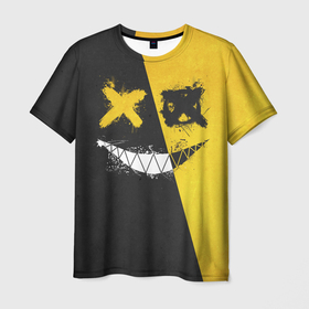 Мужская футболка 3D с принтом Yellow and Black Emoji в Новосибирске, 100% полиэфир | прямой крой, круглый вырез горловины, длина до линии бедер | emoji | smile | глаза крестики | злой смайл | злой смайлик | зубы | контраст | крестики | подарок | пятна | смайл | смайлик | улыбка | эмоджи | эмоция