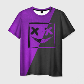 Мужская футболка 3D с принтом Purple Smile , 100% полиэфир | прямой крой, круглый вырез горловины, длина до линии бедер | emoji | smile | глаза крестики | злой смайл | злой смайлик | зубы | контраст | крестики | подарок | пятна | смайл | смайлик | улыбка | эмоджи | эмоция