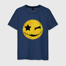 Мужская футболка хлопок с принтом Смайл желтый в Белгороде, 100% хлопок | прямой крой, круглый вырез горловины, длина до линии бедер, слегка спущенное плечо. | emoji | smile | глаза крестики | злой смайл | злой смайлик | зубы | контраст | крестики | подарок | пятна | смайл | смайлик | улыбка | эмоджи | эмоция