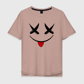 Мужская футболка хлопок Oversize с принтом Playful smile в Санкт-Петербурге, 100% хлопок | свободный крой, круглый ворот, “спинка” длиннее передней части | emoji | smile | глаза крестики | злой смайл | злой смайлик | зубы | контраст | крестики | подарок | пятна | смайл | смайлик | улыбка | эмоджи | эмоция