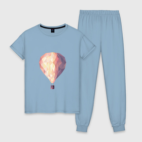 Женская пижама хлопок с принтом Воздушный шар LowPoly , 100% хлопок | брюки и футболка прямого кроя, без карманов, на брюках мягкая резинка на поясе и по низу штанин | air baloon | poligonal | геометрический | геометрия. | полигональный | треугольники | шар | шарик