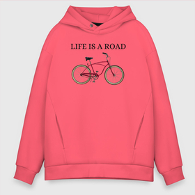 Мужское худи Oversize хлопок с принтом Велосипед в Новосибирске, френч-терри — 70% хлопок, 30% полиэстер. Мягкий теплый начес внутри —100% хлопок | боковые карманы, эластичные манжеты и нижняя кромка, капюшон на магнитной кнопке | bike | life | road | велосипед | дорога | жизнь