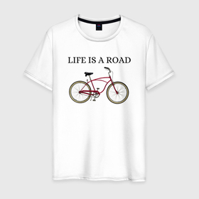 Мужская футболка хлопок с принтом Велосипед в Петрозаводске, 100% хлопок | прямой крой, круглый вырез горловины, длина до линии бедер, слегка спущенное плечо. | bike | life | road | велосипед | дорога | жизнь