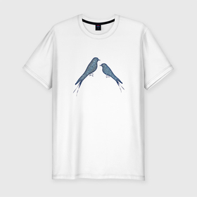 Мужская футболка хлопок Slim с принтом Две птички  , 92% хлопок, 8% лайкра | приталенный силуэт, круглый вырез ворота, длина до линии бедра, короткий рукав | beak | birds | pair | two | две | клюв | пара | птицы