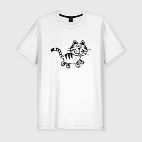 Мужская футболка хлопок Slim с принтом Черный кот  в Курске, 92% хлопок, 8% лайкра | приталенный силуэт, круглый вырез ворота, длина до линии бедра, короткий рукав | black cat | cat | mustache | tail | кошка | усы . хвост | черный кот