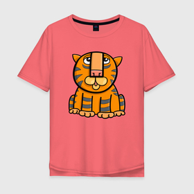 Мужская футболка хлопок Oversize с принтом Funny Tiger в Екатеринбурге, 100% хлопок | свободный крой, круглый ворот, “спинка” длиннее передней части | 2022 | animal | cat | lion | tiger | год тигра | животные | зверь | зубы | кот | кошка | лев | охотник | полосатый | природа | тигр | тигренок | тигрица | хищник