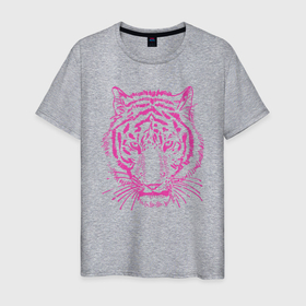 Мужская футболка хлопок с принтом Pink Tiger в Петрозаводске, 100% хлопок | прямой крой, круглый вырез горловины, длина до линии бедер, слегка спущенное плечо. | Тематика изображения на принте: 2022 | animal | cat | lion | tiger | год тигра | животные | зверь | зубы | кот | кошка | лев | охотник | полосатый | природа | тигр | тигренок | тигрица | хищник