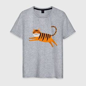 Мужская футболка хлопок с принтом Jumping Tiger , 100% хлопок | прямой крой, круглый вырез горловины, длина до линии бедер, слегка спущенное плечо. | 2022 | animal | cat | lion | tiger | год тигра | животные | зверь | зубы | кот | кошка | лев | охотник | полосатый | природа | тигр | тигренок | тигрица | хищник
