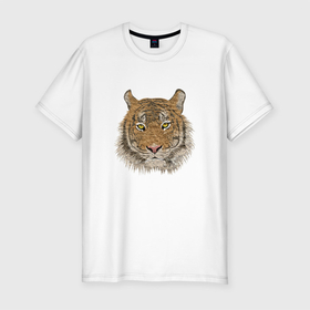 Мужская футболка хлопок Slim с принтом Тигр , 92% хлопок, 8% лайкра | приталенный силуэт, круглый вырез ворота, длина до линии бедра, короткий рукав | animal | big cat | tiger | зверь | крупная кошка | тигр