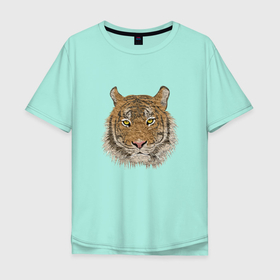Мужская футболка хлопок Oversize с принтом Тигр , 100% хлопок | свободный крой, круглый ворот, “спинка” длиннее передней части | animal | big cat | tiger | зверь | крупная кошка | тигр