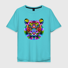 Мужская футболка хлопок Oversize с принтом Amazing Tiger в Екатеринбурге, 100% хлопок | свободный крой, круглый ворот, “спинка” длиннее передней части | 2022 | animal | cat | lion | tiger | год тигра | животные | зверь | зубы | кот | кошка | лев | охотник | полосатый | природа | тигр | тигренок | тигрица | хищник