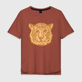 Мужская футболка хлопок Oversize с принтом Coffee Tiger в Екатеринбурге, 100% хлопок | свободный крой, круглый ворот, “спинка” длиннее передней части | 2022 | animal | cat | lion | tiger | год тигра | животные | зверь | зубы | кот | кошка | лев | охотник | полосатый | природа | тигр | тигренок | тигрица | хищник