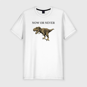 Мужская футболка хлопок Slim с принтом Динозаврик  , 92% хлопок, 8% лайкра | приталенный силуэт, круглый вырез ворота, длина до линии бедра, короткий рукав | animal | dinosaur | never | now | динозавр | зверь