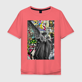 Мужская футболка хлопок Oversize с принтом Two angels в Екатеринбурге, 100% хлопок | свободный крой, круглый ворот, “спинка” длиннее передней части | ангел | граффити | две женщины | девушка | древний рим | женщина | искусство | история | красиво | крылья | скульптура | статуя | уличный стиль | яркий принт