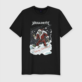 Мужская футболка хлопок Slim с принтом Merry Christmas, Megadeth в Петрозаводске, 92% хлопок, 8% лайкра | приталенный силуэт, круглый вырез ворота, длина до линии бедра, короткий рукав | Тематика изображения на принте: gesture | heavy metal | holiday | megadeth | merry christmas | new year | skeleton | skull | sky | snow | жест | новый год | праздник | рождество | рок | скелет | череп