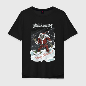 Мужская футболка хлопок Oversize с принтом Merry Christmas, Megadeth , 100% хлопок | свободный крой, круглый ворот, “спинка” длиннее передней части | gesture | heavy metal | holiday | megadeth | merry christmas | new year | skeleton | skull | sky | snow | жест | новый год | праздник | рождество | рок | скелет | череп