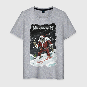 Мужская футболка хлопок с принтом Merry Christmas, Megadeth , 100% хлопок | прямой крой, круглый вырез горловины, длина до линии бедер, слегка спущенное плечо. | Тематика изображения на принте: gesture | heavy metal | holiday | megadeth | merry christmas | new year | skeleton | skull | sky | snow | жест | новый год | праздник | рождество | рок | скелет | череп