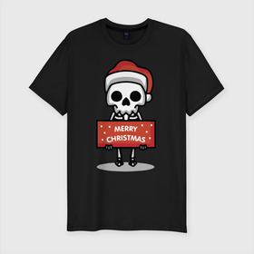 Мужская футболка хлопок Slim с принтом Merry Christmas joke в Петрозаводске, 92% хлопок, 8% лайкра | приталенный силуэт, круглый вырез ворота, длина до линии бедра, короткий рукав | Тематика изображения на принте: holiday | joke | merry christmas | new year | poster | skeleton | skull | новый год | постер | праздник | рождество | скелет | череп | шутка