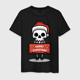 Мужская футболка хлопок с принтом Merry Christmas joke в Белгороде, 100% хлопок | прямой крой, круглый вырез горловины, длина до линии бедер, слегка спущенное плечо. | holiday | joke | merry christmas | new year | poster | skeleton | skull | новый год | постер | праздник | рождество | скелет | череп | шутка