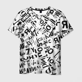 Мужская футболка 3D с принтом UNDER WHITE в Санкт-Петербурге, 100% полиэфир | прямой крой, круглый вырез горловины, длина до линии бедер | text | белый | буквы | пестрое | текст