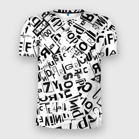 Мужская футболка 3D Slim с принтом UNDER WHITE в Белгороде, 100% полиэстер с улучшенными характеристиками | приталенный силуэт, круглая горловина, широкие плечи, сужается к линии бедра | text | белый | буквы | пестрое | текст
