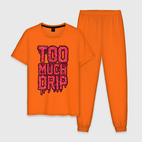 Мужская пижама хлопок с принтом Too much drip в Санкт-Петербурге, 100% хлопок | брюки и футболка прямого кроя, без карманов, на брюках мягкая резинка на поясе и по низу штанин
 | drip | арт | иллюстрация | растекающийся | ужасный
