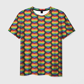 Мужская футболка 3D с принтом ПОП ИТ СЕРДЦЕ в Тюмени, 100% полиэфир | прямой крой, круглый вырез горловины, длина до линии бедер | pop it | антистресс | игрушка | кнопки | лопни это | паттерн | поп ит | сердце | симпл димпл