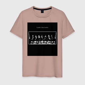 Мужская футболка хлопок с принтом BTS Louder that bombs в Тюмени, 100% хлопок | прямой крой, круглый вырез горловины, длина до линии бедер, слегка спущенное плечо. | k pop | арми | корейцы | музыка | фанат