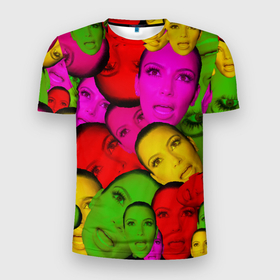 Мужская футболка 3D Slim с принтом Crazy Kim Kardashian в Екатеринбурге, 100% полиэстер с улучшенными характеристиками | приталенный силуэт, круглая горловина, широкие плечи, сужается к линии бедра | Тематика изображения на принте: kardashianfamily | ким кардашьян | мем | реалити | реалитишоу | семейство