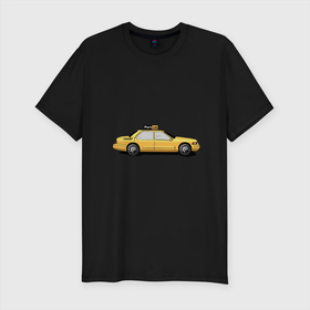 Мужская футболка хлопок Slim с принтом Такси в Екатеринбурге, 92% хлопок, 8% лайкра | приталенный силуэт, круглый вырез ворота, длина до линии бедра, короткий рукав | автомобиль | логотип | машина | такси | тачка